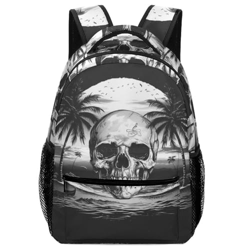 VesFy KüNstlerischer Totenkopf Rucksack Pflanze Kinder Schultaschen Casual Daypack Buchtasche ReiserucksäCke FüR Teenager Kinder One Size von VesFy