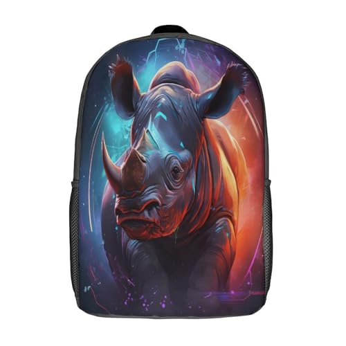 VesFy Künstlerisches Nashorn Junge Rucksack Tier Schultaschen Verstellbare Gurte Buchtasche Rucksäcke Kinder Rucksäcke 17inch von VesFy