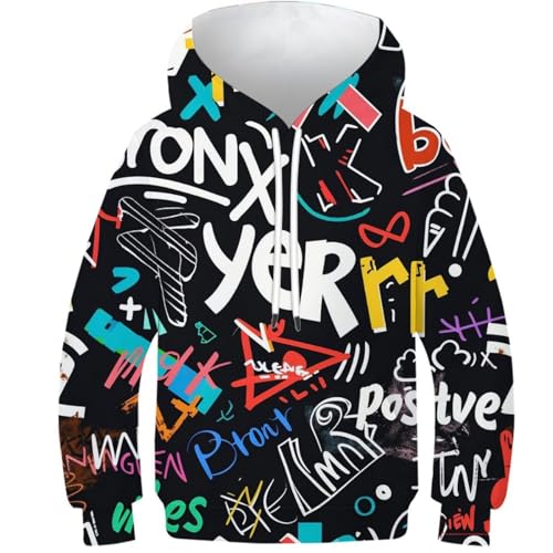 VesFy Kunst-Graffiti Sweatshirt 3D Druck Bunte Kunst Jumper Pullover Hoody Mit Tasche Hoodie Drawstring Streetwear Eignung Jungen Und Mädchen Casual Langarm Unisex 13-15Y von VesFy
