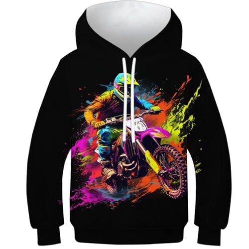 VesFy Kunst-Motorrad Sweatshirt Pullover Jumper Hoody 3D Druck Motorrad Mit Tasche Hoodie Drawstring Streetwear Eignung Jungen Und Mädchen Casual Langarm Unisex 7-9Y von VesFy
