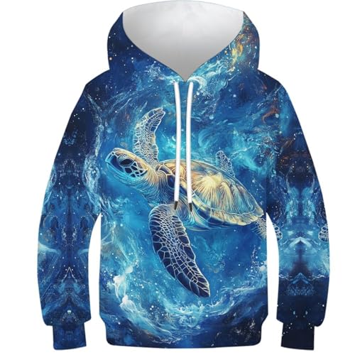 VesFy Kunst Schildkröte Hoody 3D Druck Marine Tiers Sweatshirt Jumper Pullover Hoodie Mit Tasche Streetwear Drawstring Eignung Jungen Und Mädchen Casual Langarm Unisex 13-15Y von VesFy
