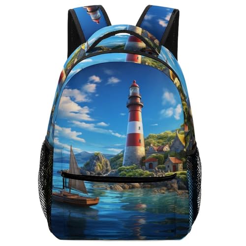 VesFy Leuchtturm am Meer Schulrucksack Mädchen Jungen Schulranzen Casual Daypack Buchtasche Büchertasche Für Schule Und Reise One Size von VesFy