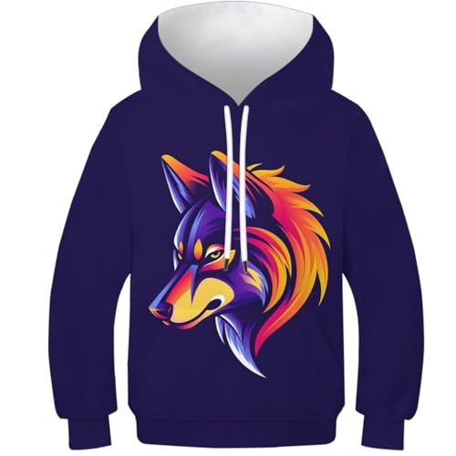 VesFy Minimalistischer Wolf Sweatshirt 3D Druck Tier Kapuzenpullover Pullover Hoody Mit Tasche Drawstring Streetwear Hoodie Eignung Jungen Und Mädchen Casual Langarm Unisex 7-9Y von VesFy