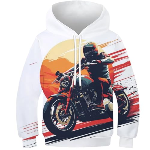 VesFy Motorrad Sweatshirt Jumper Pullover Hoody 3D Druck Fahrzeuge Hoodie Drawstring Streetwear Mit Tasche Eignung Jungen Und Mädchen Casual Langarm Unisex 7-9Y von VesFy