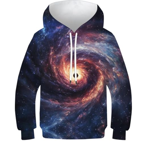 VesFy Mysteriöses Schwarzes Loch 3D Druck Himmelskörper Pullover Sweatshirt Kapuzenpullover Hoody Drawstring Mit Tasche Hoodie Streetwear Eignung Jungen Und Mädchen Casual Langarm Unisex 10-12Y von VesFy