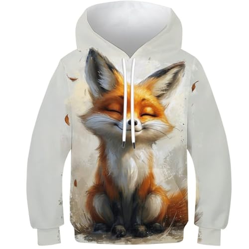 VesFy Niedlicher Fuchs 3D Druck Tier Jumper Pullover Sweatshirt Hoody Streetwear Hoodie Drawstring Mit Tasche Eignung Jungen Und Mädchen Casual Langarm Unisex 10-12Y von VesFy