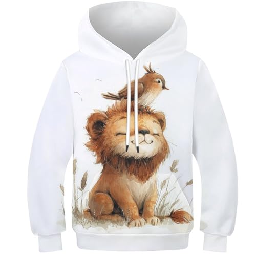 VesFy Niedlicher Löwe Hoody Pullover Kapuzenpullover Sweatshirt 3D Druck Tier Drawstring Hoodie Mit Tasche Streetwear Eignung Jungen Und Mädchen Casual Langarm Unisex 6-7Y von VesFy
