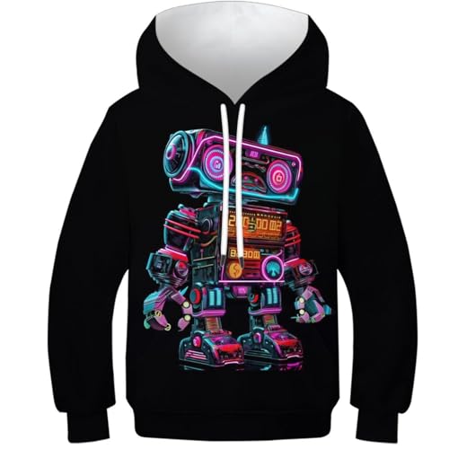 VesFy Niedlicher Roboter 3D Druck Zukunft Stil Pullover Sweatshirt Kapuzenpullover Hoody Drawstring Mit Tasche Hoodie Streetwear Eignung Jungen Und Mädchen Casual Langarm Unisex 6-7Y von VesFy