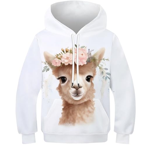 VesFy Niedliches Alpaka Sweatshirt 3D Druck Tier Hoody Pullover Kapuzenpullover Mit Tasche Hoodie Drawstring Streetwear Eignung Jungen Und Mädchen Casual Langarm Unisex 13-15Y von VesFy