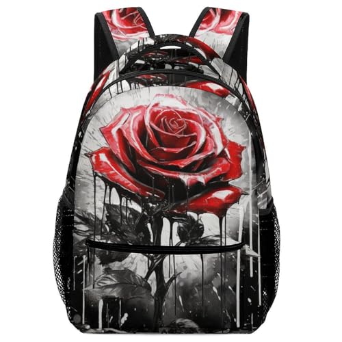 VesFy Rote Rose Blume Junge Rucksack Blume Schultaschen Verstellbare Gurte Buchtasche Rucksäcke Kinder Rucksäcke One Size von VesFy