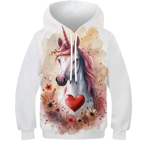VesFy Schöne Pferde Hoody 3D Druck Tier Pullover Kapuzenpullover Sweatshirt Drawstring Mit Tasche Streetwear Hoodie Eignung Jungen Und Mädchen Casual Langarm Unisex 12-14Y von VesFy