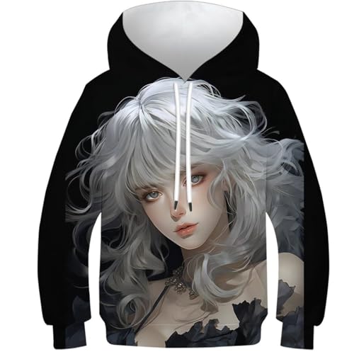 VesFy Schönes Mädchen Sweatshirt 3D Druck Anime-Mädchen Kapuzenpullover Pullover Hoody Mit Tasche Drawstring Streetwear Hoodie Eignung Jungen Und Mädchen Casual Langarm Unisex 11-13Y von VesFy