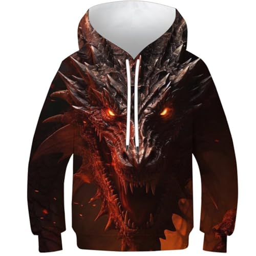 VesFy Schwarzer Drache Jumper Hoody 3D Druck Tier Pullover Sweatshirt Streetwear Mit Tasche Hoodie Drawstring Eignung Jungen Und Mädchen Casual Langarm Unisex 9-11Y von VesFy