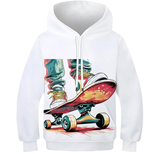 VesFy Skateboard Hoody Sweatshirt Jumper 3D Druck Skateboard Pullover Drawstring Hoodie Mit Tasche Streetwear Eignung Jungen Und Mädchen Casual Langarm Unisex 6-7Y von VesFy