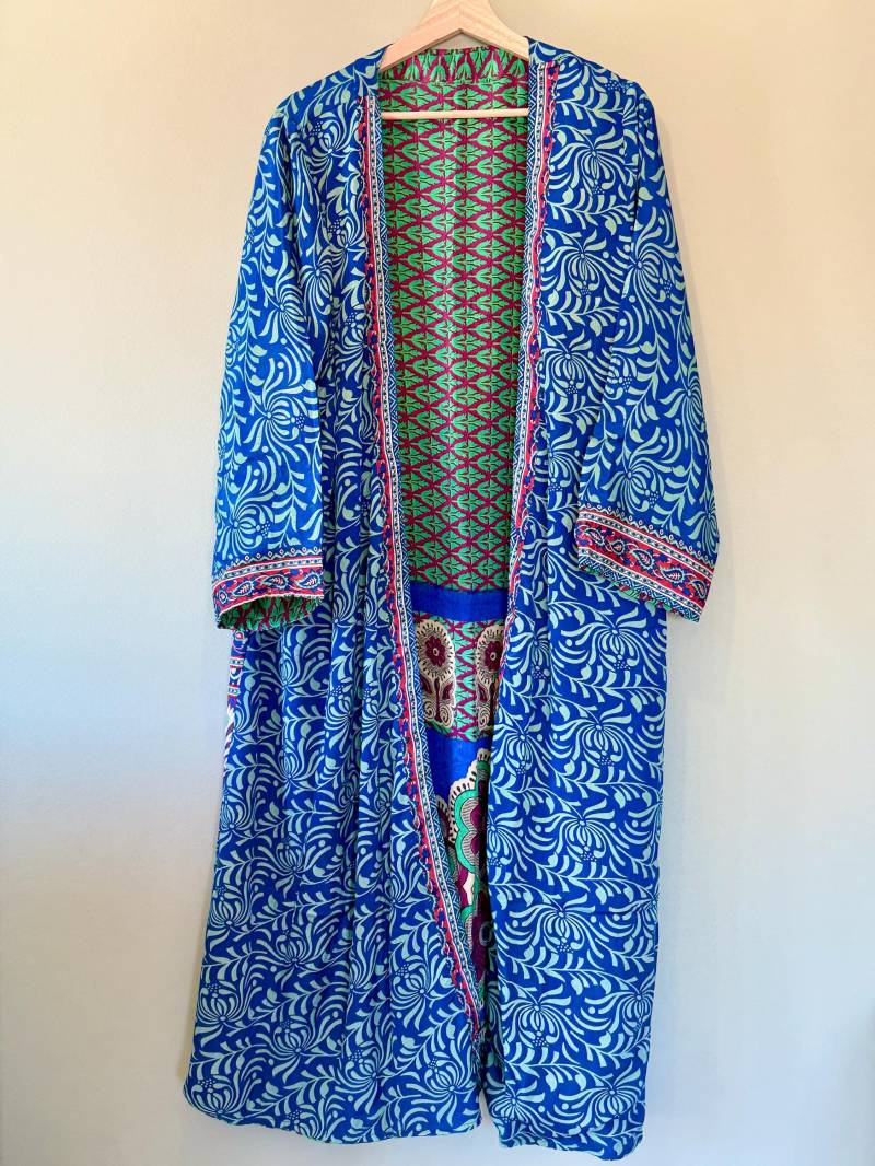 Sommer Reversible Lange Seide Kimono Robe Doppellagig, 100% Recycling Seide, Boho Hochzeit, Yoga Für Frauen Sommer Reversible Lange Seide Kimono Robe Doppellagig, 100% Recycling Seide, Boho Hochzeit, Yoga Für Frauen von VesaalConceptStore