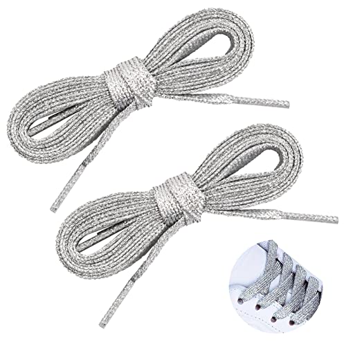 Vesaneae 2 Paar Flach Sneaker Schnürsenkel, 115cm 11mm Reißfest Ersatz Schuhbänder, Glitzer Schnürsenkel für Sneakers, Sportschuhe, Laufschuhe, Turnschuhe für Damen Herren (Silber) von Vesaneae