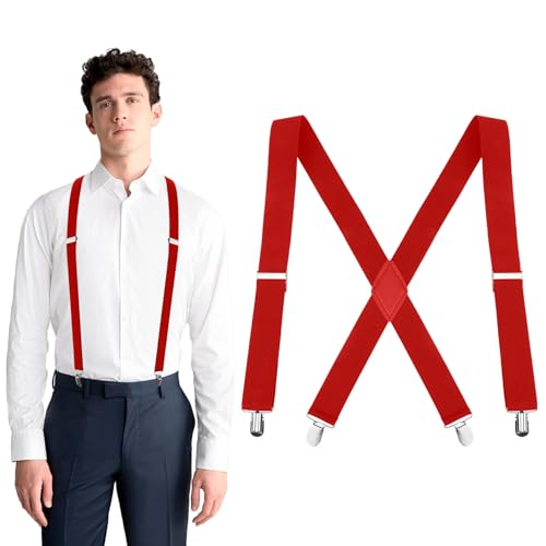 Vesberkl Hosenträger Herren,Hosenträger Rot,Rote Hosenträger Herren,Feuerwehr Kostüm Herren,Skihose Herren,Hosenträger Herren Extra Stark,Breite Hosen Herren,Bauarbeiter Kostüm Damen,Rot*1 von Vesberkl