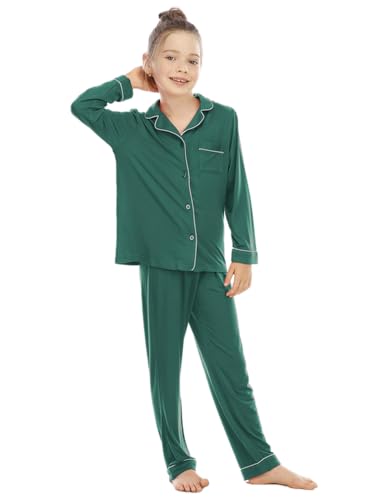 Veseacky Unisex Mädchen Jungen Pyjamas Langarm Schlafanzug Button-Down 2 Stück Pjs Set für 5-14 Jahre von Veseacky