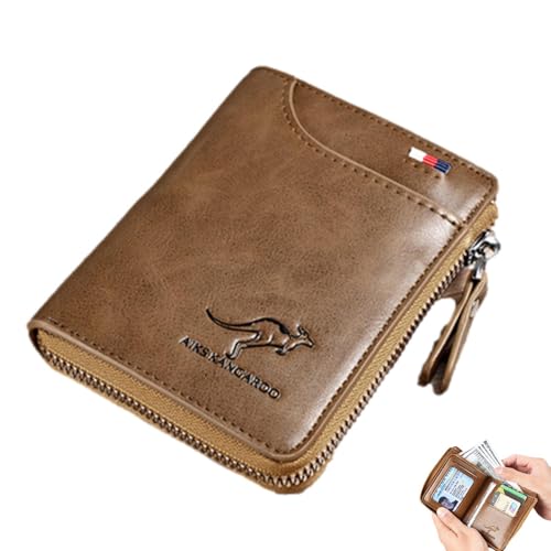 Vesidoloy Herren-Geldbörse aus Leder mit Reißverschluss, zweifach sicherer Reißverschluss, mehrere Kreditkartenfächer, Retro, große Kapazität, khaki, Refer to description, Unisex von Vesidoloy