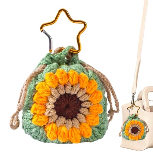 Vesidoloy Taschen-Schlüsselanhänger – gewebte Sonnenblumen-Geldbörse – sichere schützende Münztasche für Karten, Schlüssel, Aufbewahrungszubehör für Reisen, Schule, Handtasche von Vesidoloy