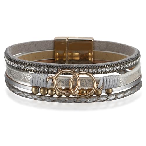 Vesitim Goldfarbene Perlenarmbänder mit Strasssteinen für Damen, farbenfroher Boho-Schmuck, circumference 7.48"(19cm), Leder, Kein Edelstein von Vesitim