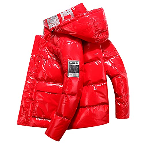 Herren-Daunenjacke, wasserdicht, warm, weiß, mit Kapuze, 915 Rot, XL von Veslagy