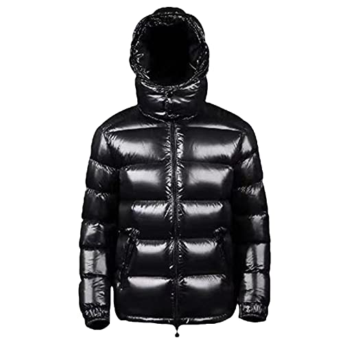 Herren Daunenjacke Winter Kapuze Warm Puffer Ente Daunen Mantel, Schwarz , L von Veslagy