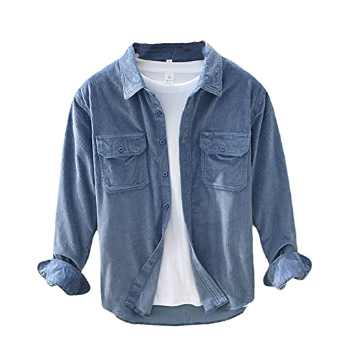 Herren Loose Cord Hemdjacke Casual Langarm Herren Kleidung, blau, XL von Veslagy