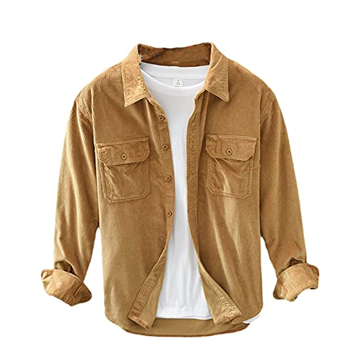 Herren Loose Cord Hemdjacke Casual Langarm Herren Kleidung, gelb, S von Veslagy