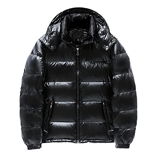 Winter Warm Herren Glänzend Jacke Casual Hooded Kurz Dicke Weiß Entendaunen Parka Mantel, Schwarz , L von Veslagy