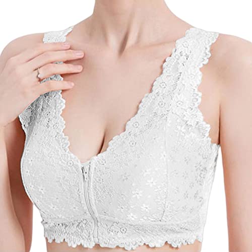 Vesone Bralette aus Spitze - Bralette aus schwarzer Spitze mit Frontreißverschluss - Kabellose, gepolsterte Damen-BHS ohne Bügel, Spitzen-Plunge-BHS für den täglichen Gebrauch von Vesone