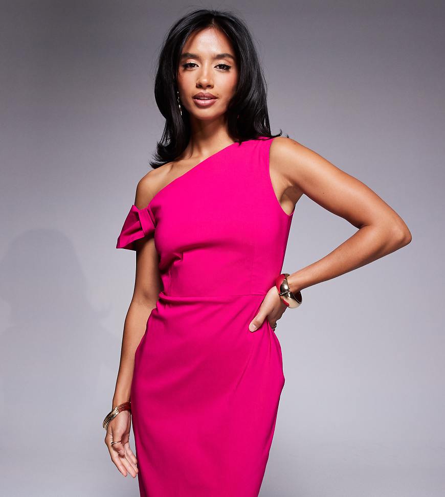 Vesper Petite - Bengaline-Maxikleid in Bodycon-Passform in Rosa mit Knotendetail und One-Shoulder-Träger-Schwarz Vesper Petite - Bengaline-Maxikleid in Bodycon-Passform in Rosa mit Knotendetail und One-Shoulder-Träger-Schwarz von Vesper Petite