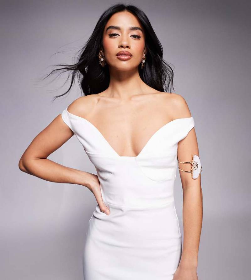 Vesper Petite - Midaxi-Kleid aus Bengaline in Weiß mit Herzausschnitt von Vesper Petite