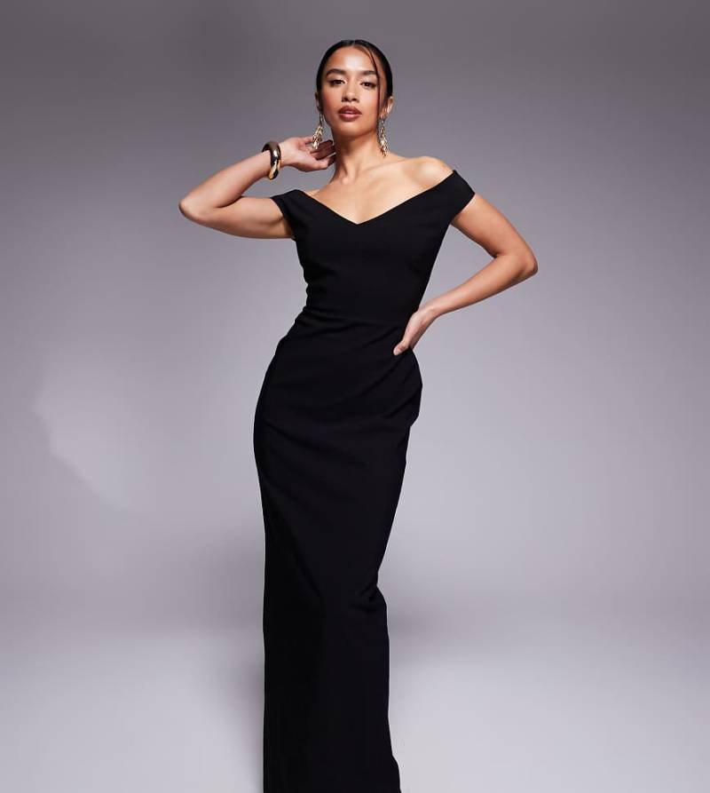 Vesper Petite - Schulterfreies Bengaline-Maxikleid in Schwarz mit herzförmigem Ausschnitt von Vesper Petite