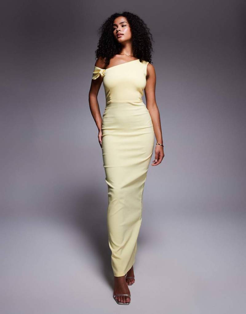 Vesper - Bodycon-Kleid in Maxilänge aus Bengaline in Gelb mit Knotendetail und One-Shoulder-Träger von Vesper