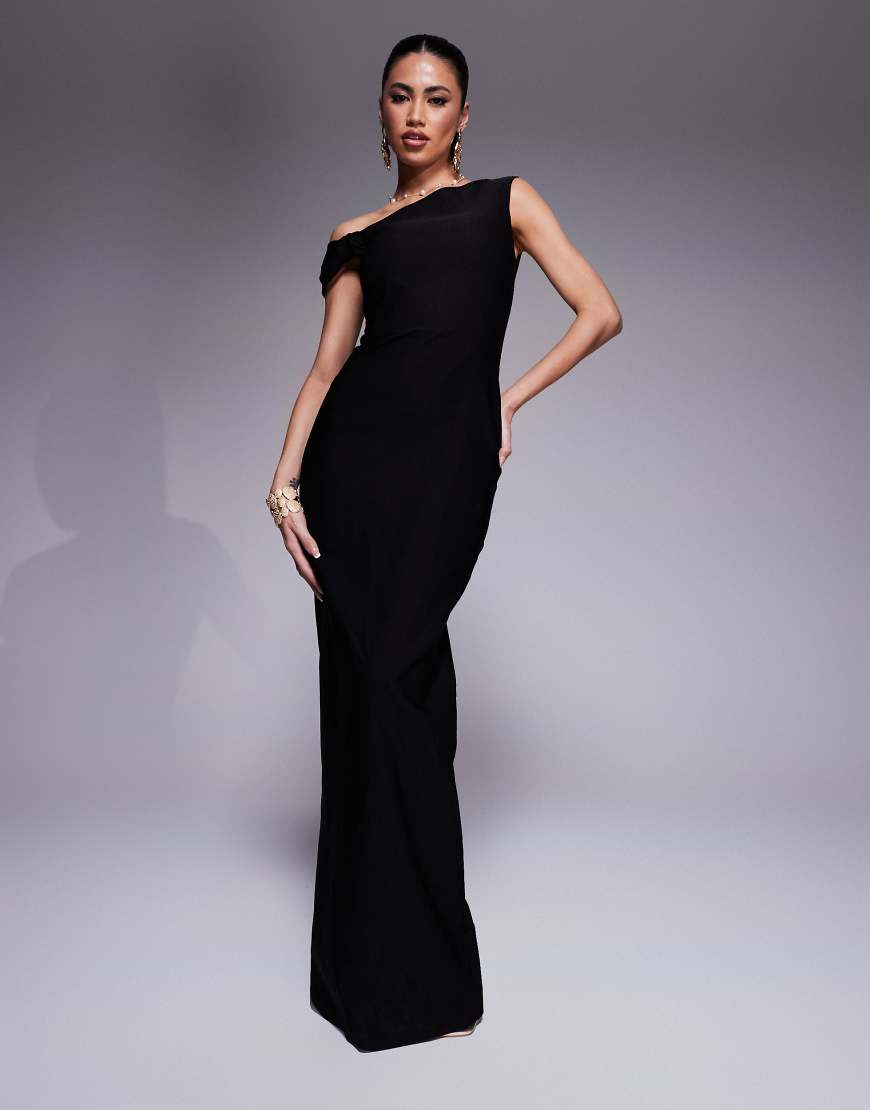 Vesper - Bodycon-Kleid in Maxilänge aus Bengaline in Schwarz mit Knotendetail und One-Shoulder-Träger von Vesper