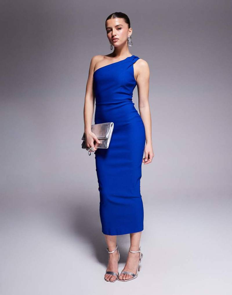 Vesper - Figurbetontes Midaxi-Kleid aus Bengaline in Kobaltblau mit One-Shoulder-Träger von Vesper