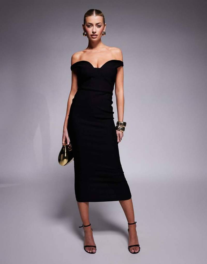 Vesper - Midaxi-Kleid aus Bengaline in Schwarz mit Herzausschnitt von Vesper