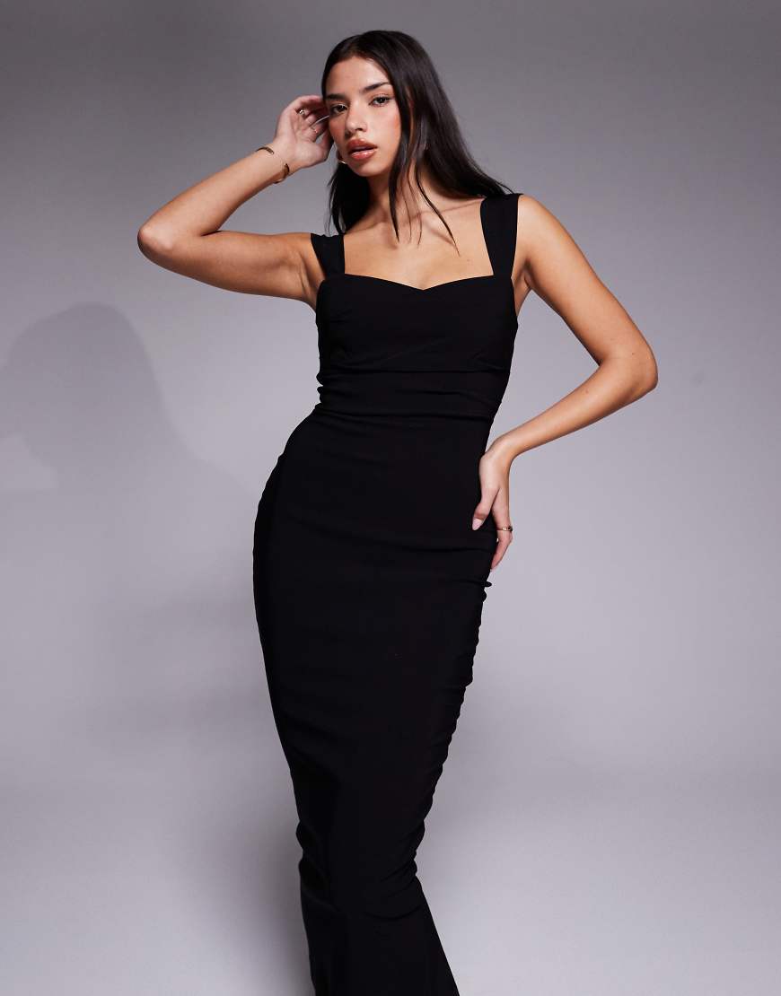 Vesper - Midaxi-Kleid aus Bengaline in Schwarz mit geraffter Vorderseite und Herzausschnitt Vesper - Midaxi-Kleid aus Bengaline in Schwarz mit geraffter Vorderseite und Herzausschnitt von Vesper