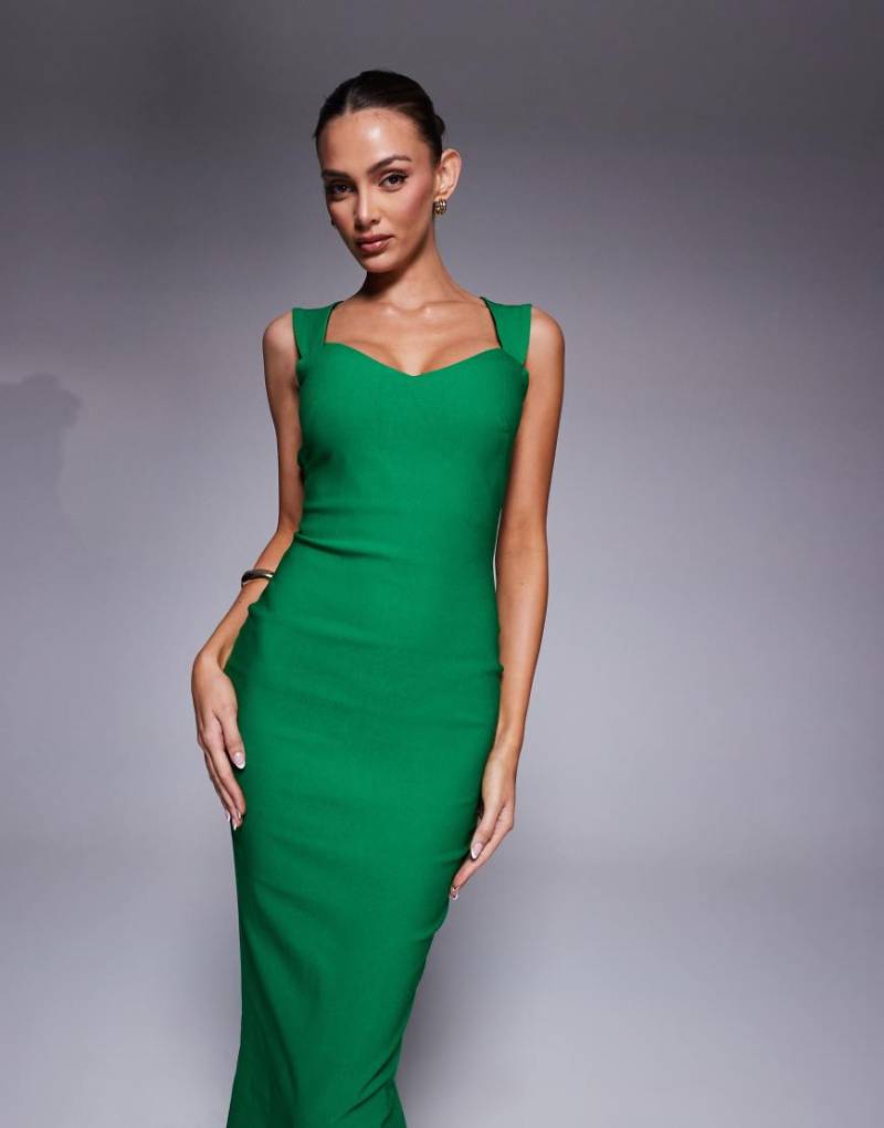 Vesper - Midaxi-Kleid aus Bengaline in Smaragdgrün mit Herzausschnitt und Rückenausschnitt von Vesper