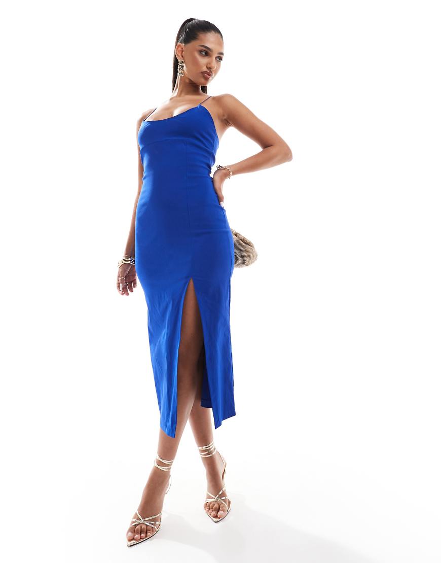 Vesper - Midaxikleid aus Bengaline in Kobaltblau mit hinten überkreuzten Trägern Vesper - Midaxikleid aus Bengaline in Kobaltblau mit hinten überkreuzten Trägern von Vesper