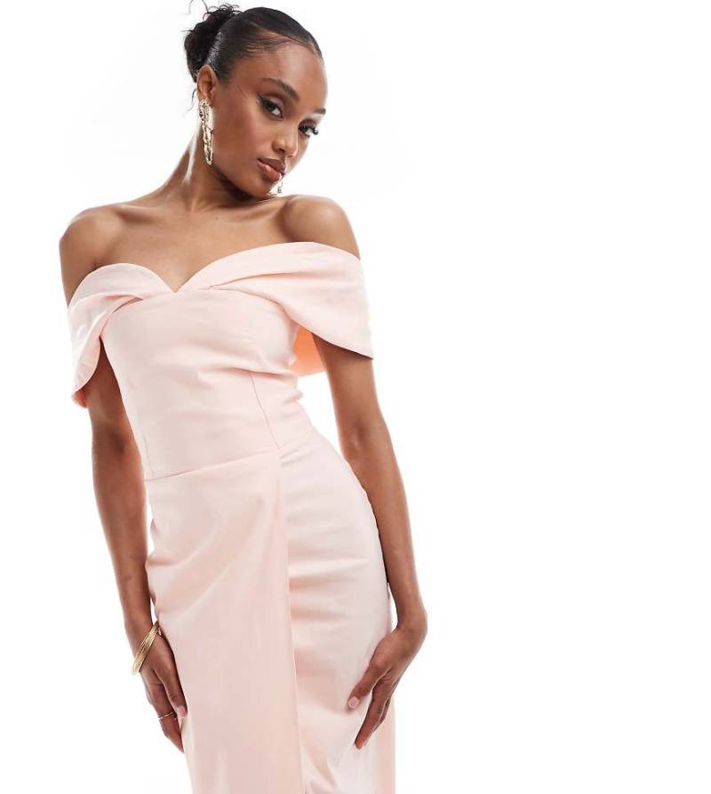 Vesper Tall - Trägerloses Midaxi-Wickelkleid aus Bengaline in Babyrosa mit Carmen-Ausschnitt von Vesper