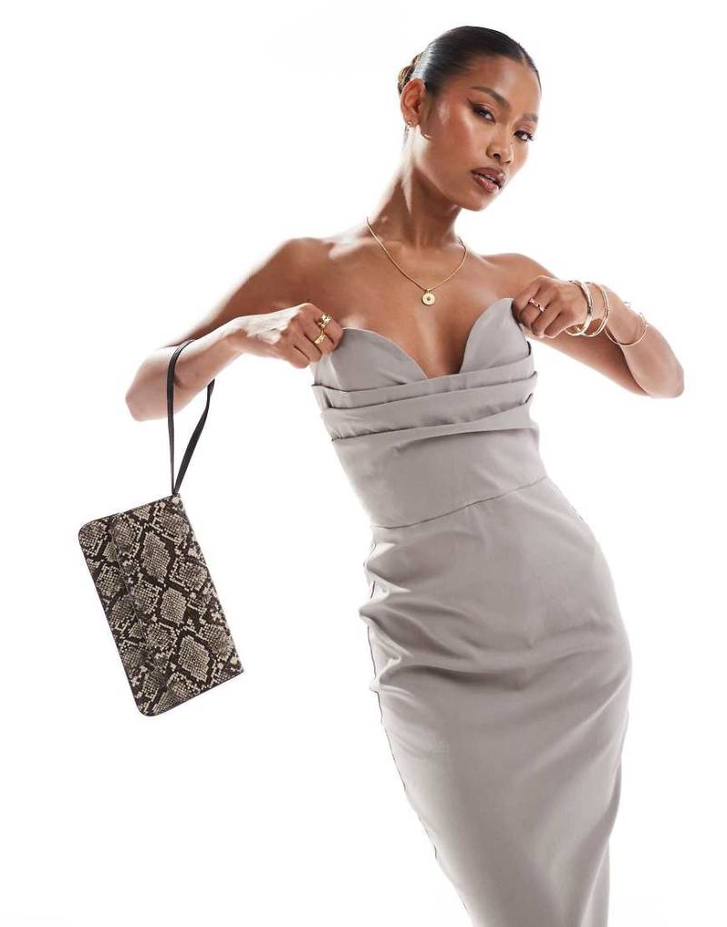 Vesper - Trägerloses, wadenlanges Bodycon-Kleid aus Bengaline in Taupe mit herzförmigem Ausschnitt-Neutral von Vesper