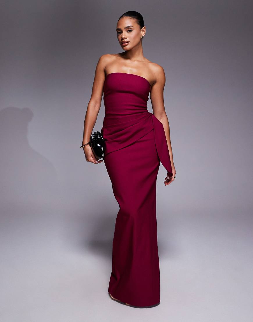 Vesper - Trägerloses Bengaline-Maxikleid in Beerenrot mit Drapierung auf der Vorderseite-Rosa Vesper - Trägerloses Bengaline-Maxikleid in Beerenrot mit Drapierung auf der Vorderseite-Rosa von Vesper