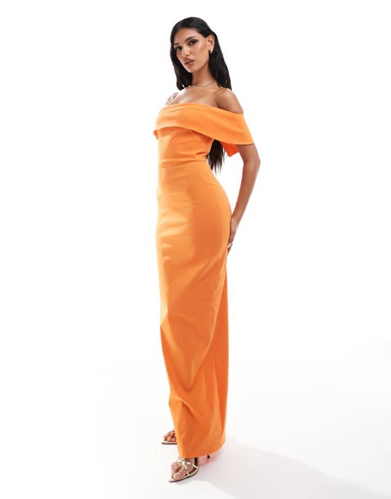 Vesper - Trägerloses Maxikleid aus Bengaline in Orange mit Umschlag von Vesper