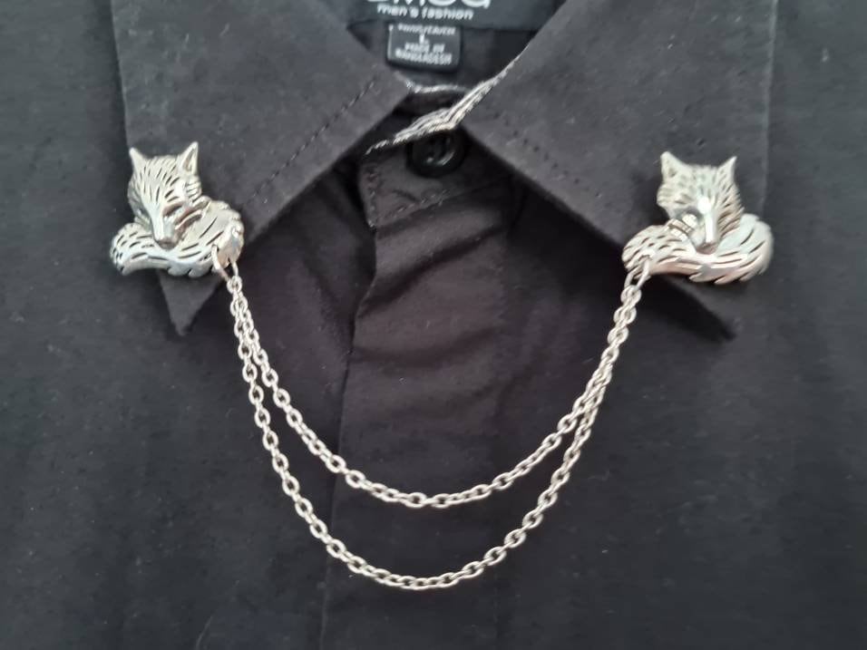 Fuchs Kragen Pin Mit Kette Tier Brosche Ethno Schmuck Für Frauen Unisex Accessoires Herrenschmuck Krawattennadel Clip Hemd Bar Strickjacke Verschluss von Vesperto