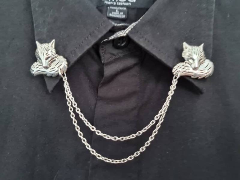 Fuchs Kragen Pin Mit Kette Tier Brosche Ethno Schmuck Für Frauen Unisex Accessoires Herrenschmuck Krawattennadel Clip Hemd Bar Strickjacke Verschluss von Vesperto