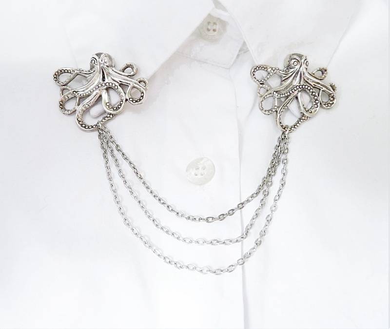 Oktopus Brosche, Kragen Pin, Herren Accessoires, Geschenkidee, Steampunk Schmuck, Maritim, Groß, Massiv von Vesperto
