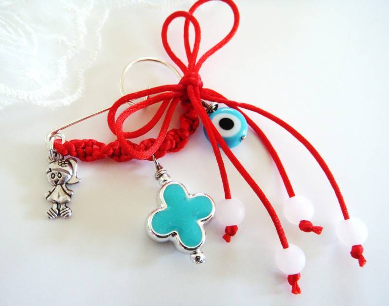 Baby Sicherheitsnadel Brosche Viel Glück, Handgemachte Anstecknadel, Neugeborenen Evil Eye Schutz Brosche, Shower Geschenk Mit Kreuz - 1 Stück von VessCrafts