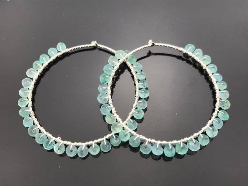 Apatit Große Creolen 925 Sterlingsilber Blauer Edelstein Statement Handgemachtes Schmuck Geschenk Für Sie von VestaJewelry